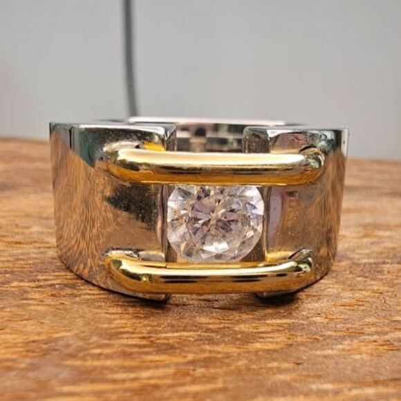 Stainless Steel CZ 2 Tone Ring Size 5.5 - Picture 1 of 5